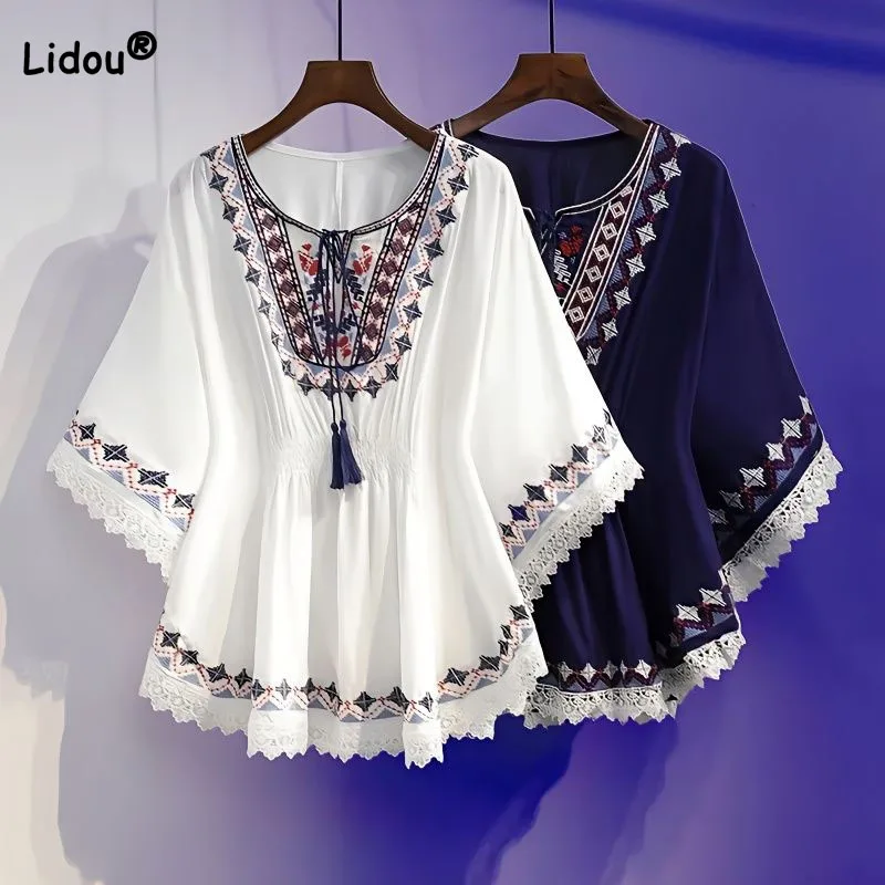 Fashion Batwing Sleeve Vintage Spliced Loose Tops Female Summer New Women's Clothing Casual All-match Round Neck Chiffon T-shirt
Fashion Batwing Sleeve Vintage Spliced Loose Tops Female Summer New Women's Clothing Casual All-match Round Neck Chiffon T-shirt
