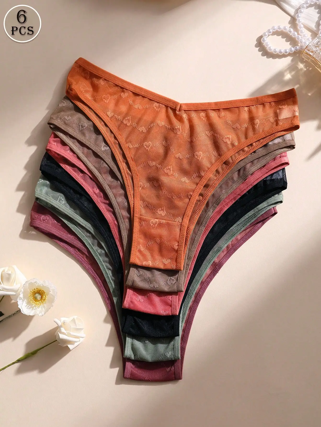 6-Pack Sheer Lace Heart Pattern Low Rise Seamless Bikini Panties for Women
6-Pack Sheer Lace Heart Pattern Low Rise Seamless Bikini Panties for Women