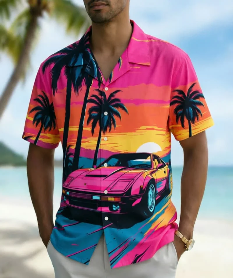 Men's neon sunset style printed Hawaiian shirt, for summer beach travel, daily dressing, parties, and weekend short trips
Men's neon sunset style printed Hawaiian shirt, for summer beach travel, daily dressing, parties, and weekend short trips