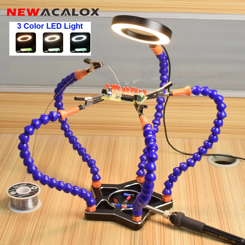 NEWACALOX Soldering Iron Holder 5 Flexible Arms Helping Hands with 3X LED Magnifier Lamp for DIY Welding Work Soldering Station
NEWACALOX Soldering Iron Holder 5 Flexible Arms Helping Hands with 3X LED Magnifier Lamp for DIY Welding Work Soldering Station