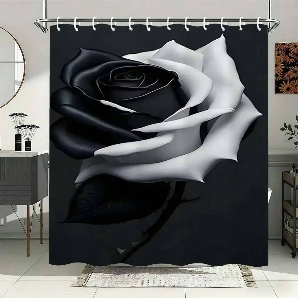 1Pc 2D Flat Black And White Split Rose Print Shower Curtain - Durable Polyester Bathroom Curtain, Lightweight & Quick Dry Bathtub Curtain, Easy Hang & Hine Washable, Ideal For Floral & Minimalist Art Loves, Perfect For Modern Bathrooms & Stylish Home Deco
1Pc 2D Flat Black And White Split Rose Print Shower Curtain - Durable Polyester Bathroom Curtain, Lightweight & Quick Dry Bathtub Curtain, Easy Hang & Hine Washable, Ideal For Floral & Minimalist Art Loves, Perfect For Modern Bathrooms & Stylish Home Deco