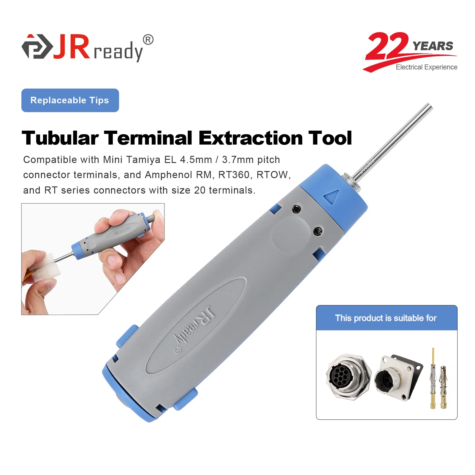 Инструмент для извлечения контактов JRready JRconDRK-T210250 для разъемов Amphenol серий RM, RT360, RTOW, RT (20 шт.) # Клеммы Molex с шагом 3.68 мм
Инструмент для извлечения контактов JRready JRconDRK-T210250 для разъемов Amphenol серий RM, RT360, RTOW, RT (20 шт.) # Клеммы Molex с шагом 3.68 мм