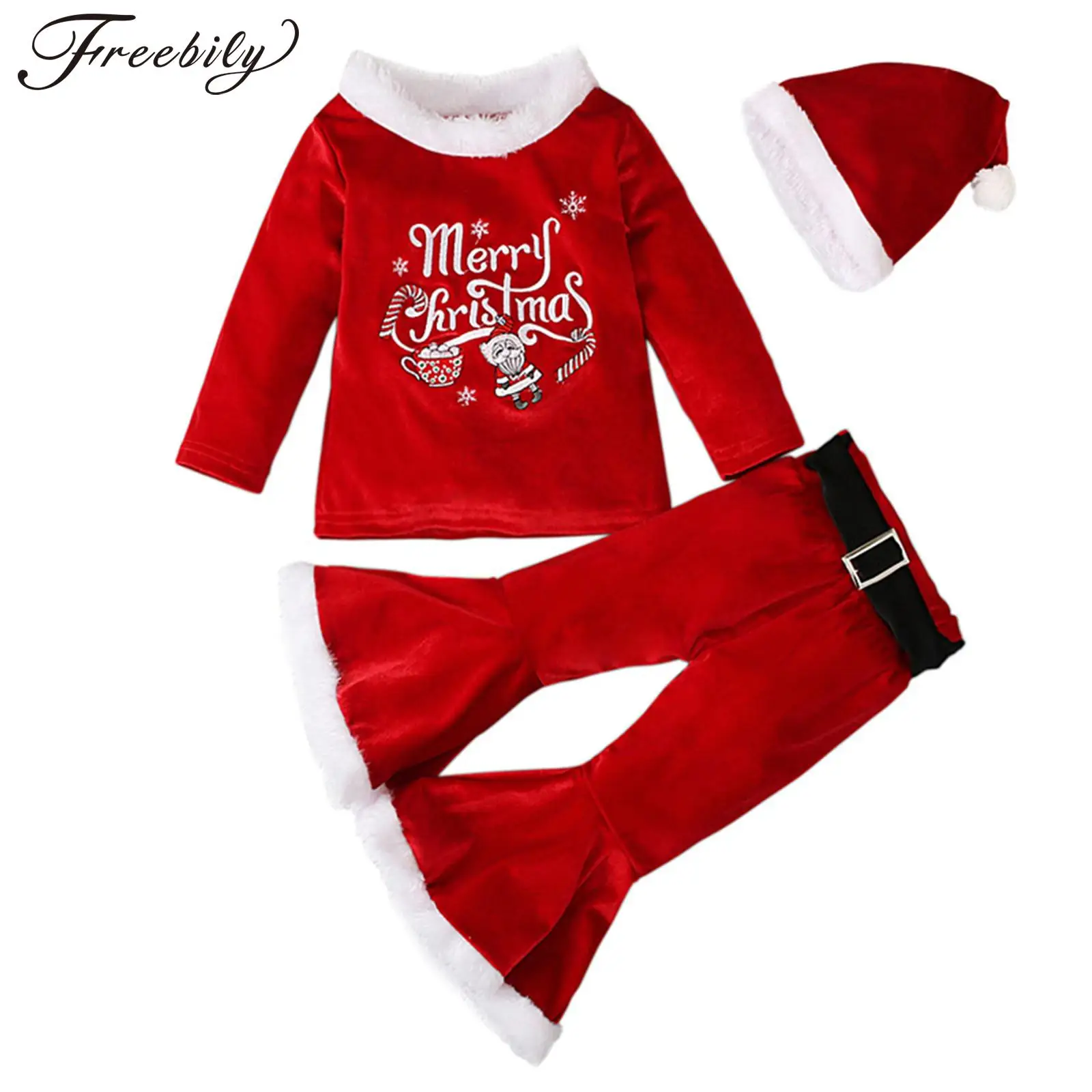 Toddler Girls Red Christmas New Year Outfits Xmas Party Santa Claus Cosplay Costume Long Sleeve Tops with Flared Pants and Hat
Toddler Girls Red Christmas New Year Outfits Xmas Party Santa Claus Cosplay Costume Long Sleeve Tops with Flared Pants and Hat