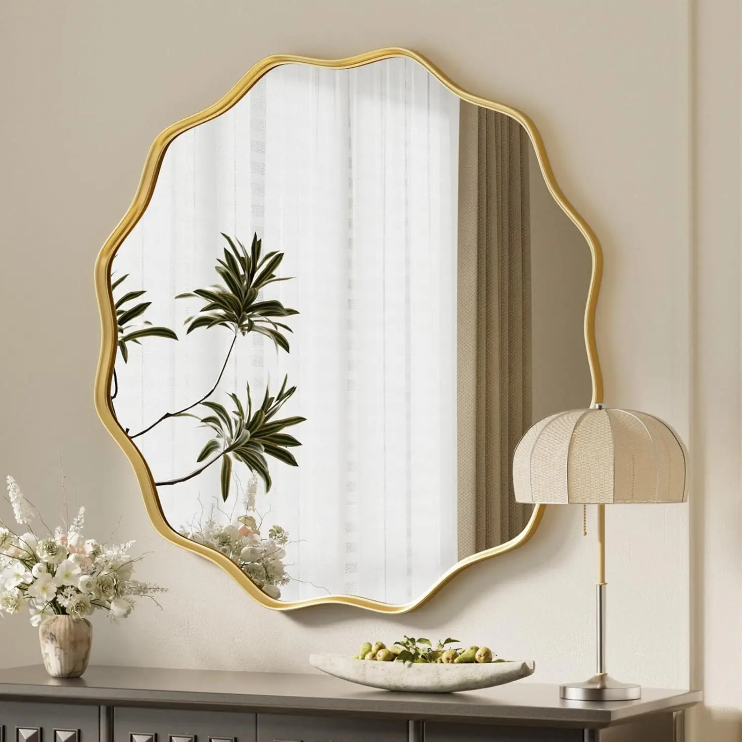 30" Wavy Edge Round Wall Mirror with Tempered Glass and Textured Metal Frame for Bathroom, Hallway, Living Room
30" Wavy Edge Round Wall Mirror with Tempered Glass and Textured Metal Frame for Bathroom, Hallway, Living Room