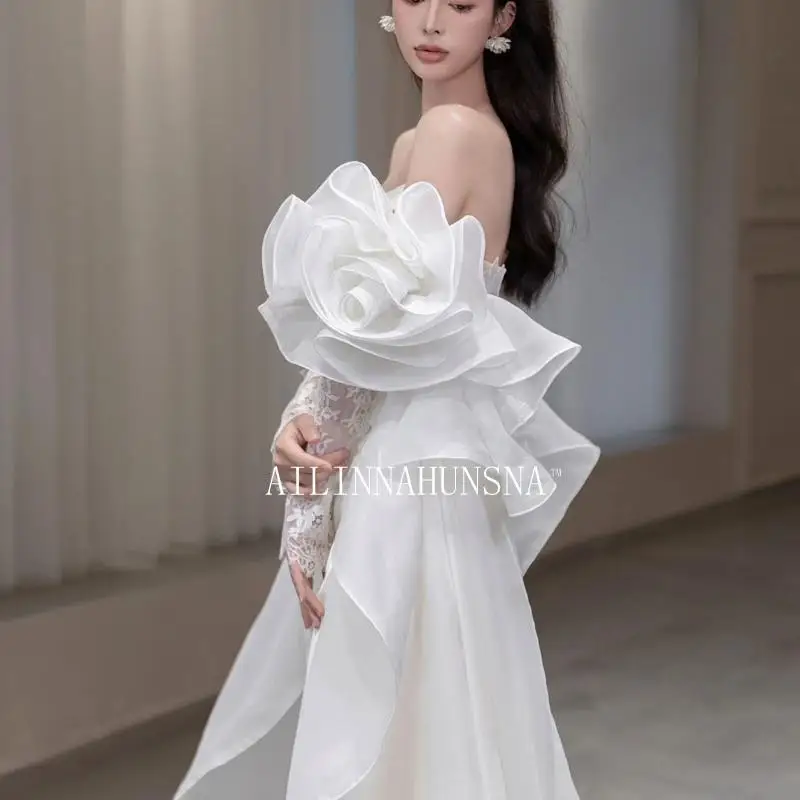 French Style Ultra Fairy Light Luxury Satin Off-Shoulder Mermaid Wedding Dress
French Style Ultra Fairy Light Luxury Satin Off-Shoulder Mermaid Wedding Dress