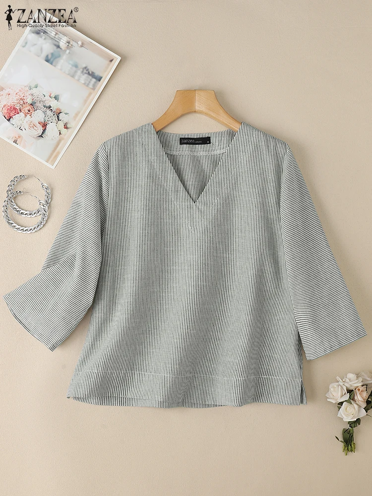 ZANZEA женские Blusas Mujer с боковым разрезом, свободные полосатые футболки с v-образным вырезом, лето 2022, повседневные футболки с рукавами 3/4, повседневные блузки для отдыха
ZANZEA женские Blusas Mujer с боковым разрезом, свободные полосатые футболки с v-образным вырезом, лето 2022, повседневные футболки с рукавами 3/4, повседневные блузки для отдыха