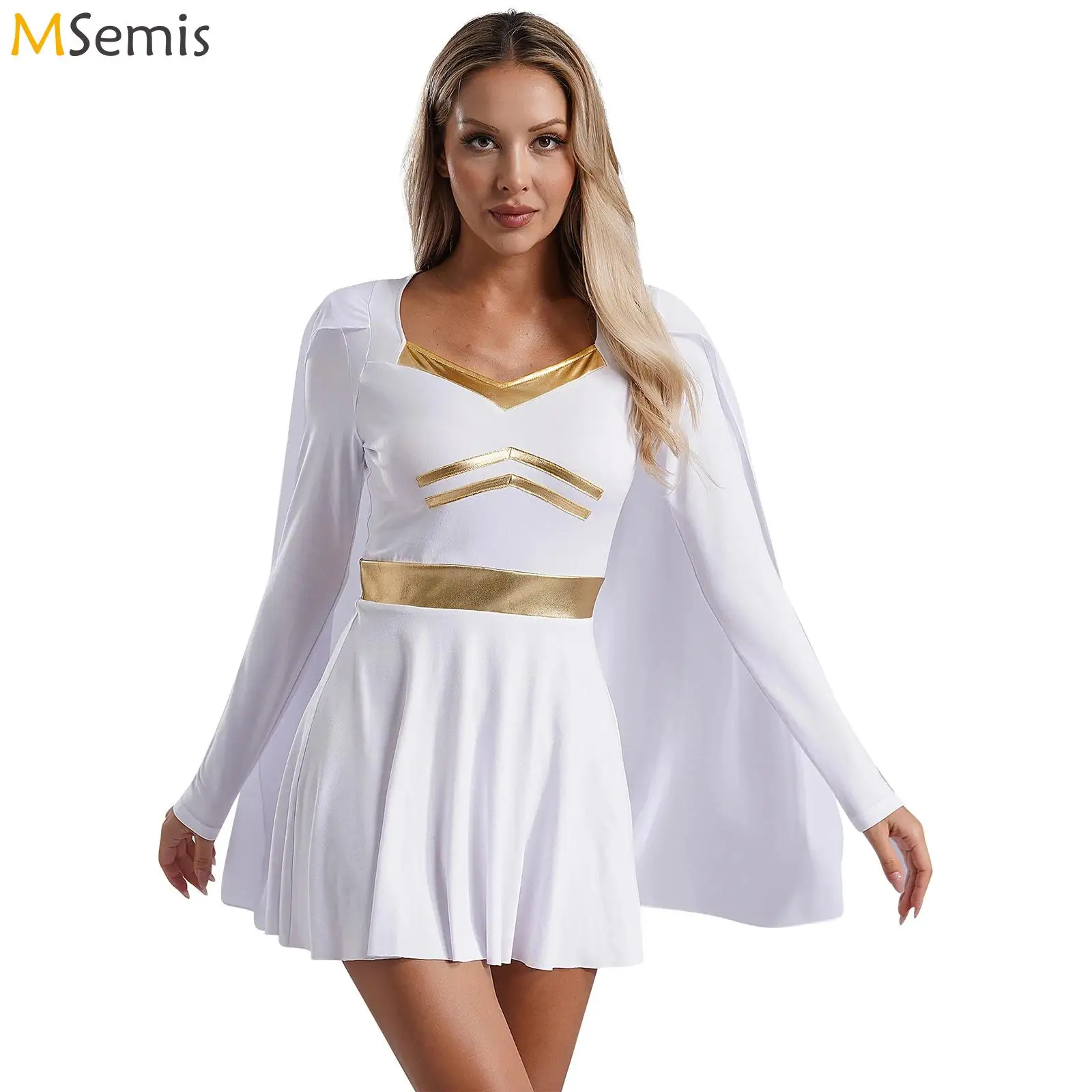 Womens Roman Godness Empress Cosplay Costume Metallic Trim Chiffon Dress for Halloween Theme Party Toga Ancient Greek Dress Up
Womens Roman Godness Empress Cosplay Costume Metallic Trim Chiffon Dress for Halloween Theme Party Toga Ancient Greek Dress Up