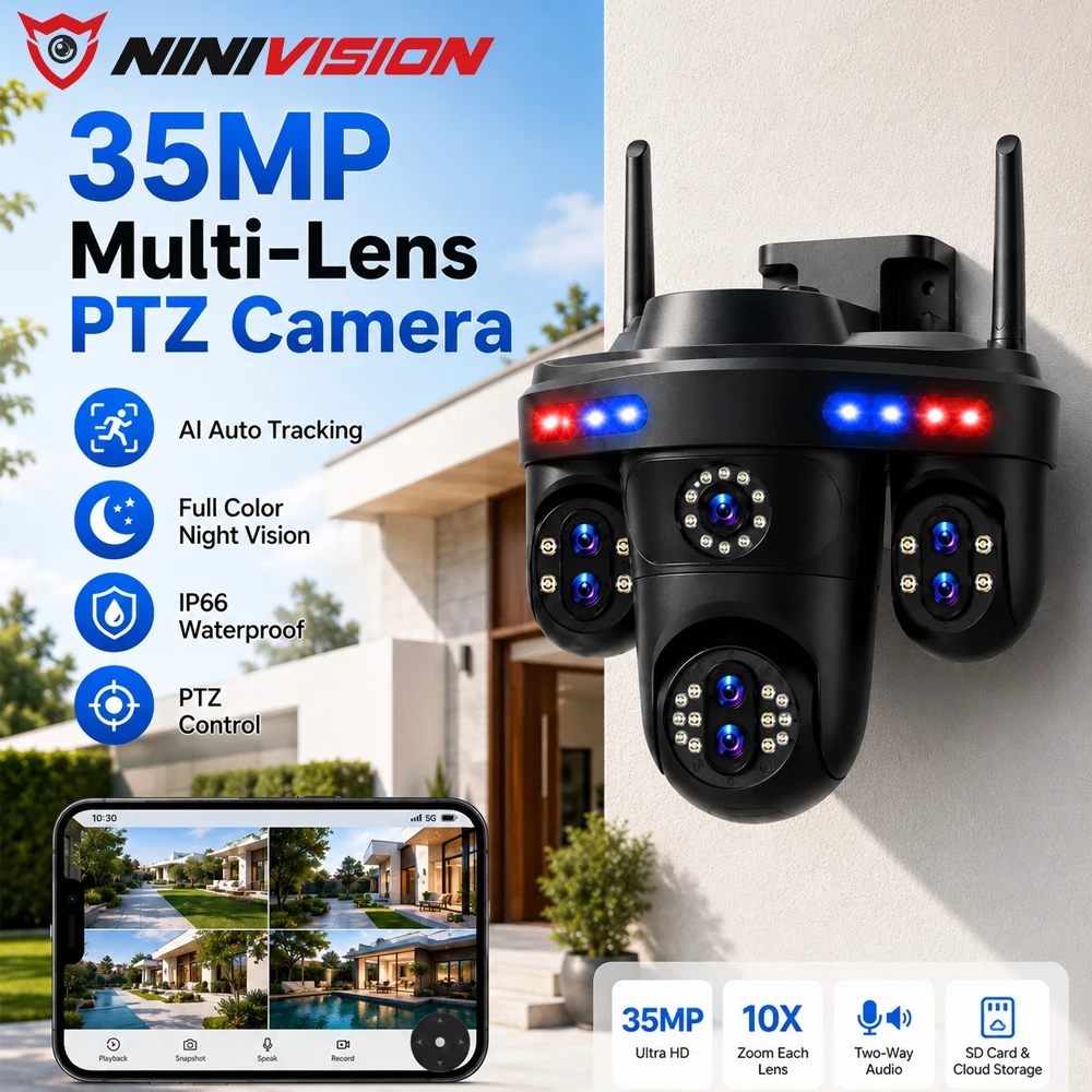 35MP Multi Lens PTZ WiFi Security Camera PTZ Lenses 10X Zoom Auto Tracking Full Color Night Vision IP66 FFvideo App Outdoor CCTV
35MP Multi Lens PTZ WiFi Security Camera PTZ Lenses 10X Zoom Auto Tracking Full Color Night Vision IP66 FFvideo App Outdoor CCTV