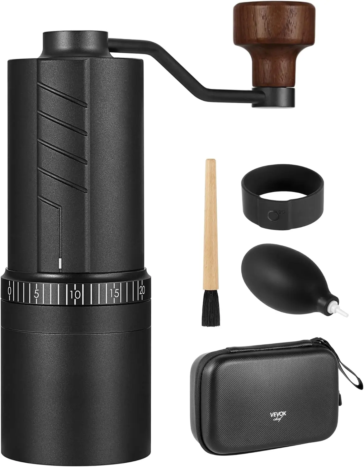 Ручная кофемолка с 20 регулируемыми уровнями, емкостью 35 г, дорожный футляр и инструменты для чистки
Ручная кофемолка с 20 регулируемыми уровнями, емкостью 35 г, дорожный футляр и инструменты для чистки