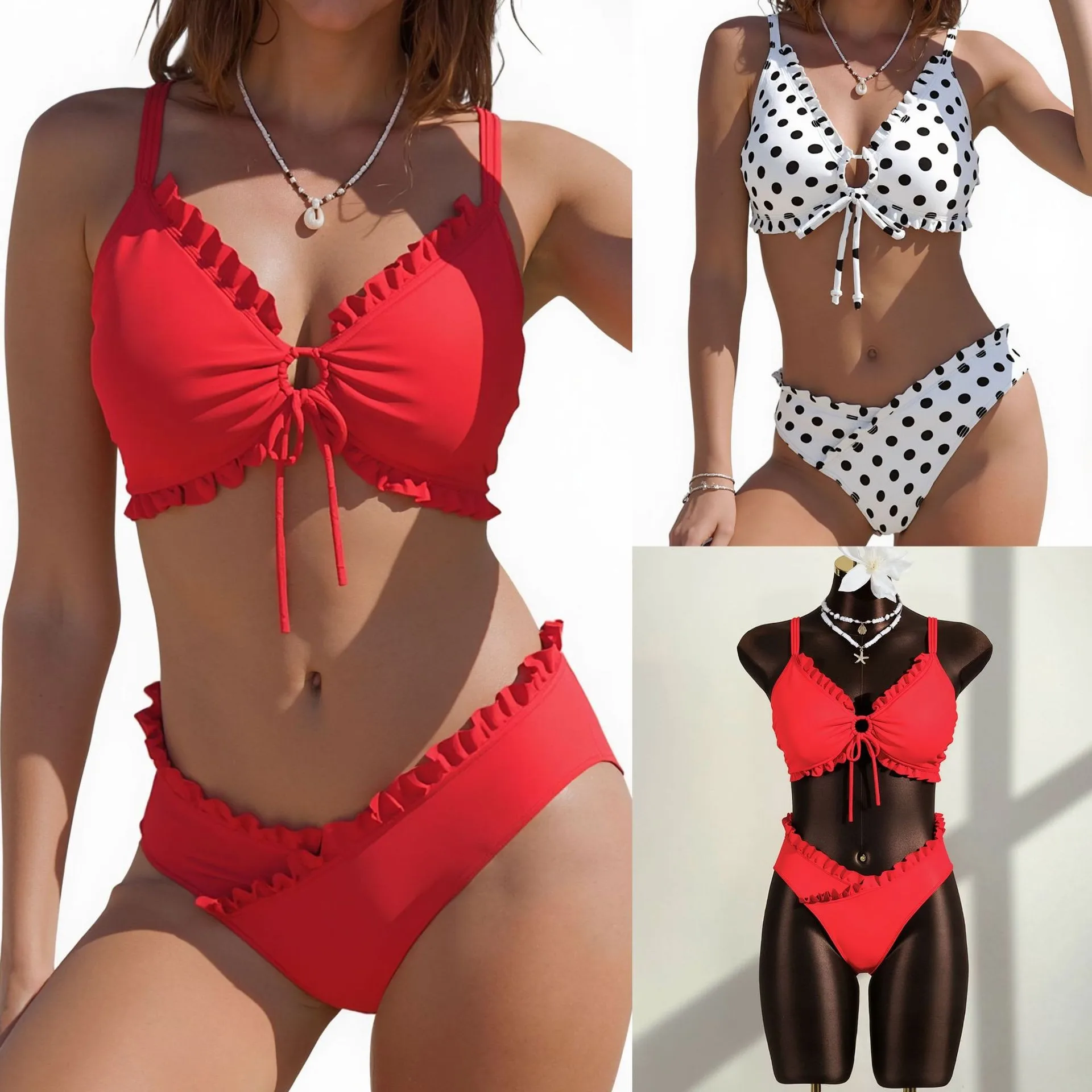 Solid Red Bikini Sleeveless Crop Top High Waist Bottom Ruffle Trim Two Piece Swimsuit Thin Straps Swim Bikini Set Tie Front
Solid Red Bikini Sleeveless Crop Top High Waist Bottom Ruffle Trim Two Piece Swimsuit Thin Straps Swim Bikini Set Tie Front