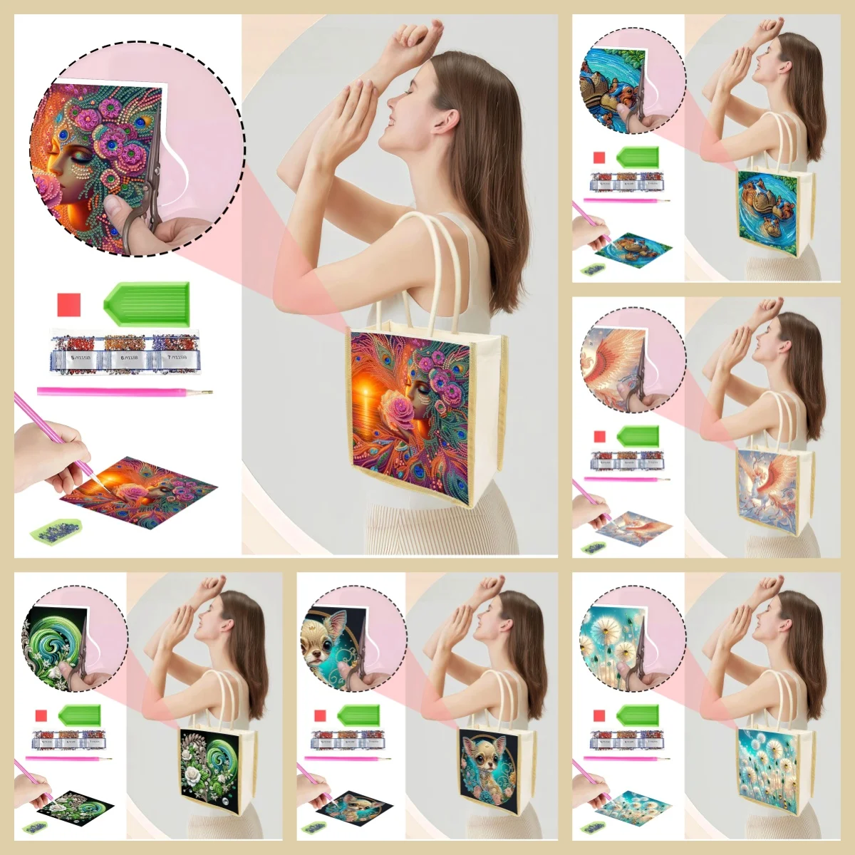 1 set of DIY diamond painting kit, a shopping bag with a small animal pattern, handmade, unique and fashionable.
1 set of DIY diamond painting kit, a shopping bag with a small animal pattern, handmade, unique and fashionable.