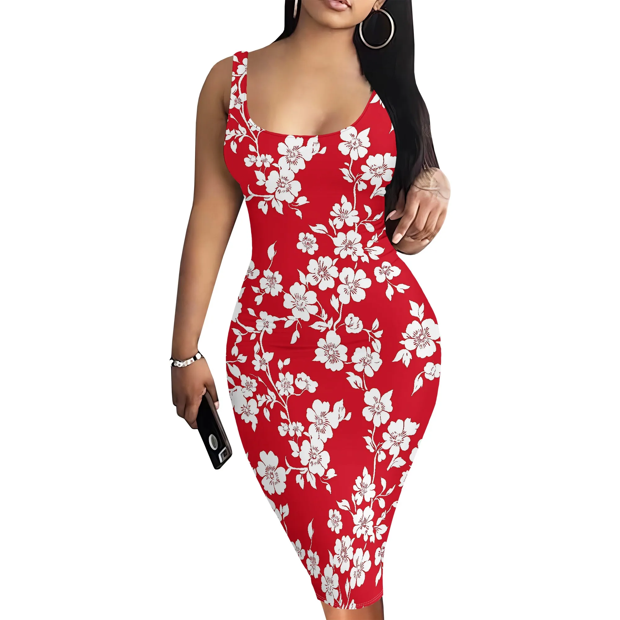 Women's Round Neck Sleeveless Bodycon Dress, Summer Printed Midi Dress for Party or Holiday
Women's Round Neck Sleeveless Bodycon Dress, Summer Printed Midi Dress for Party or Holiday