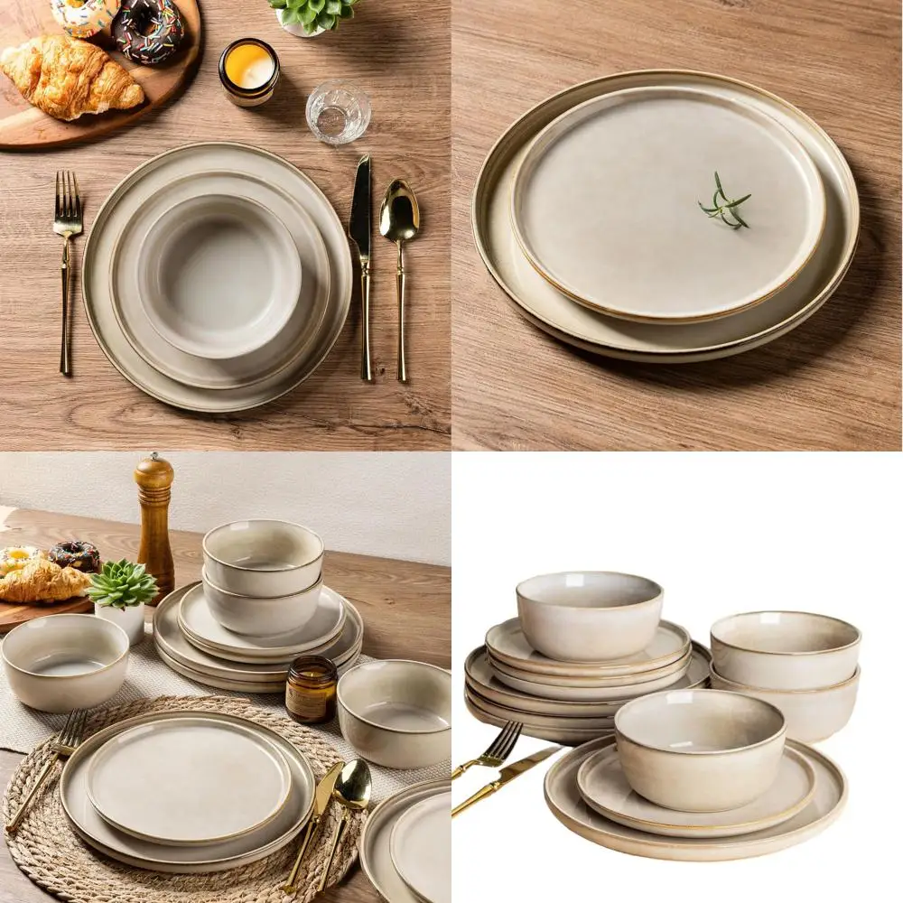 Durable Stoneware Dinnerware, Reactive Glaze Round Plates & Bowls, Scratch-Resistant, Dishwasher & Microwave Safe, 12-Piece Set
Durable Stoneware Dinnerware, Reactive Glaze Round Plates & Bowls, Scratch-Resistant, Dishwasher & Microwave Safe, 12-Piece Set