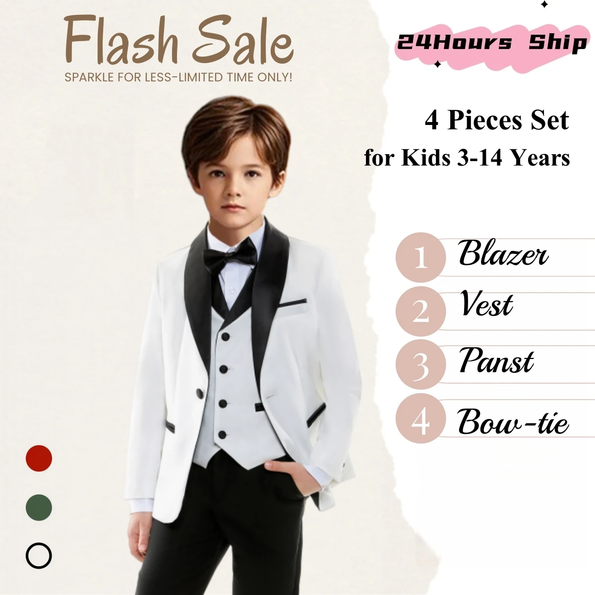 Ship Today ! Boys 4 Pcs Suit Set for Wedding Party, Pageant, Photoshoot Toddler to Teen Formal Tuxeod Pants Jacket Vest Bowtie
Ship Today ! Boys 4 Pcs Suit Set for Wedding Party, Pageant, Photoshoot Toddler to Teen Formal Tuxeod Pants Jacket Vest Bowtie