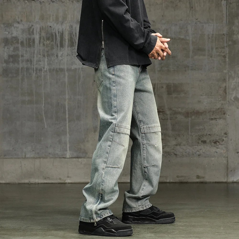 American New Fashion Vintage Men's Straight Wide Leg Loose Spliced Casual Trendy Washed Blue Denim Trousers Male Streetwear
American New Fashion Vintage Men's Straight Wide Leg Loose Spliced Casual Trendy Washed Blue Denim Trousers Male Streetwear