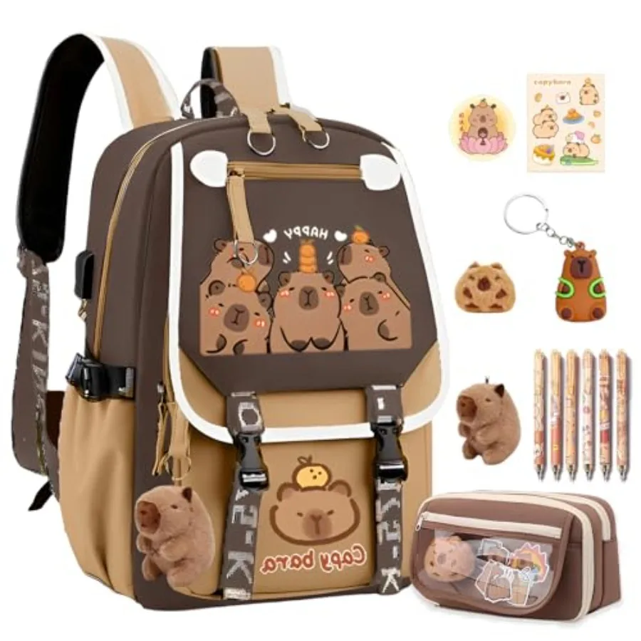 Waterproof Capybara Backpack Large-capacity Kawaii capybara bag with 11-Piece Accessories Badges, Pendants, Plush capybara, Sti
Waterproof Capybara Backpack Large-capacity Kawaii capybara bag with 11-Piece Accessories Badges, Pendants, Plush capybara, Sti