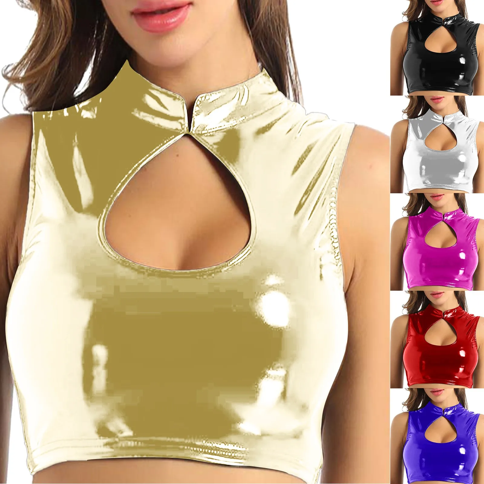 Women's Sexy Sleeveless Round Neck Stretch Short Vest Erotic Lingerie Solid Color Leather Hollow Out Sexy Lingerie Crop Tops
Women's Sexy Sleeveless Round Neck Stretch Short Vest Erotic Lingerie Solid Color Leather Hollow Out Sexy Lingerie Crop Tops