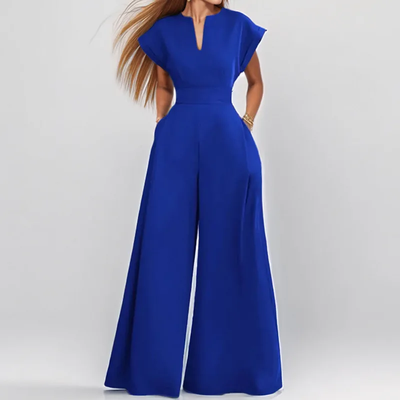 Loose Wide Leg Jumpsuit for Women Short Sleeve V-Neck Pure Color Elegant Fashion Autumn Long Pants One-Piece Suit
Loose Wide Leg Jumpsuit for Women Short Sleeve V-Neck Pure Color Elegant Fashion Autumn Long Pants One-Piece Suit