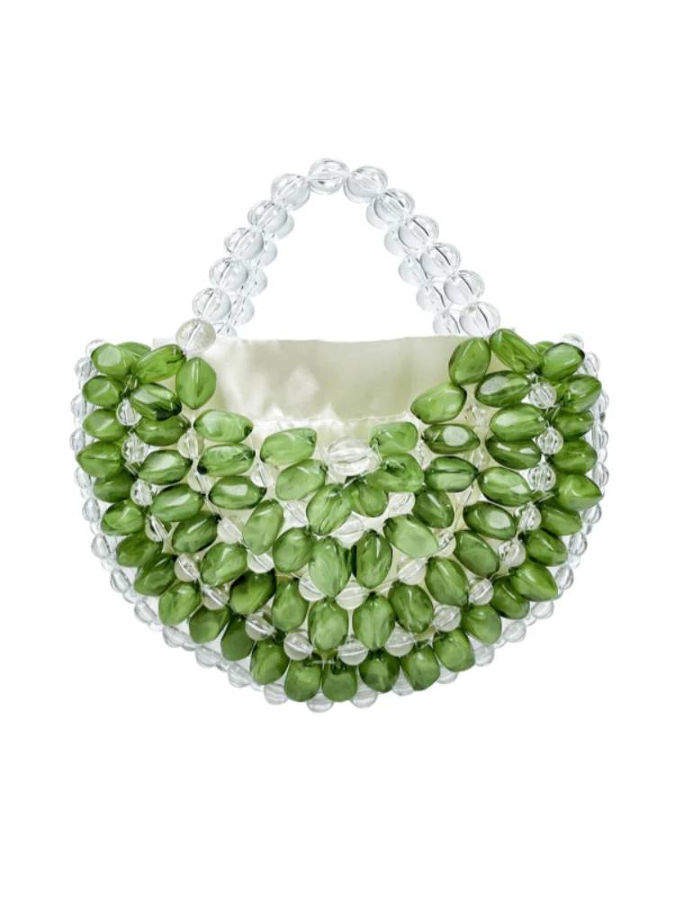 Summer Fresh Style Colorful Oval Beads Handmade Woven Handbag Transparent Crystal Beads Mini Fan-Shaped Women's Tote Bag
Summer Fresh Style Colorful Oval Beads Handmade Woven Handbag Transparent Crystal Beads Mini Fan-Shaped Women's Tote Bag