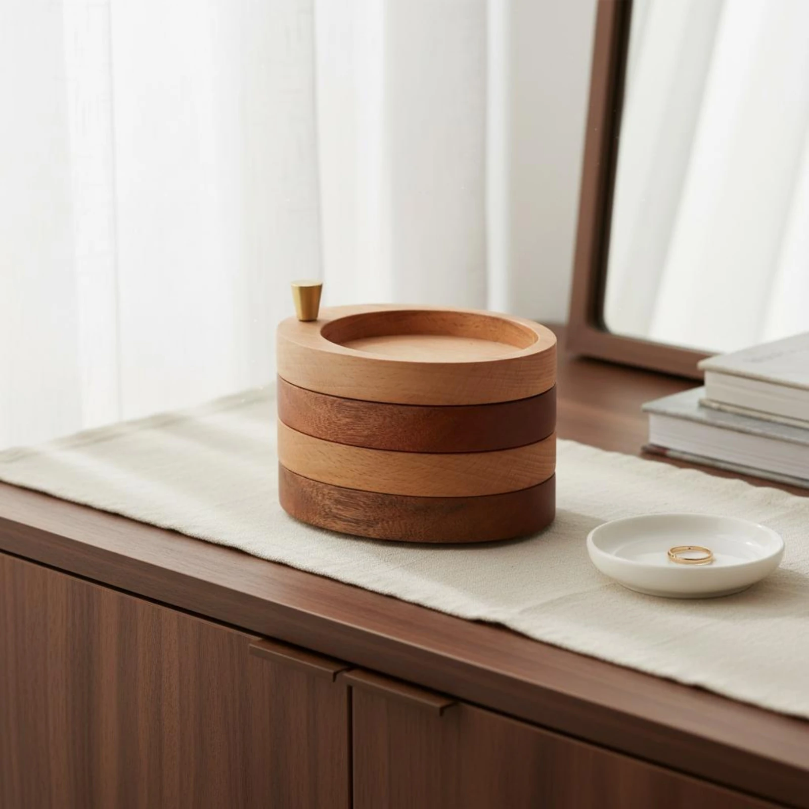 Oval Wood Jewelry Box Polished Finish Rotating Jewelry Box Tabletop Decor Gold-Colored Knob
Oval Wood Jewelry Box Polished Finish Rotating Jewelry Box Tabletop Decor Gold-Colored Knob