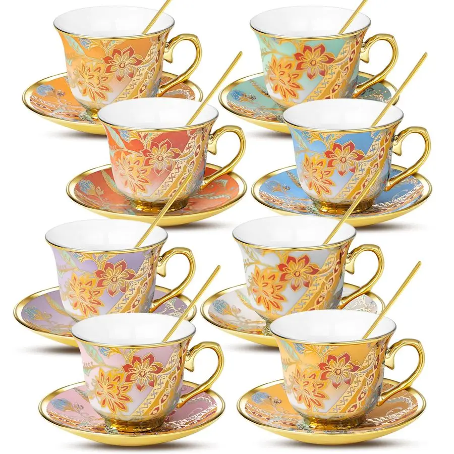 Cups and Saucers Set of 8, 8 OZ Floral Tea Cup with Saucer, Vintage Tea Cups Porcelain Tea Set with Spoon for Latte , Mocha , Af
Cups and Saucers Set of 8, 8 OZ Floral Tea Cup with Saucer, Vintage Tea Cups Porcelain Tea Set with Spoon for Latte , Mocha , Af