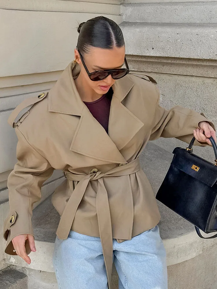 Autumn Casual Women Lace-up Cropped Trench Coat Street Long Sleeves Lapel Wide Shoulder Female Windbreaker Lady Jackets
Autumn Casual Women Lace-up Cropped Trench Coat Street Long Sleeves Lapel Wide Shoulder Female Windbreaker Lady Jackets