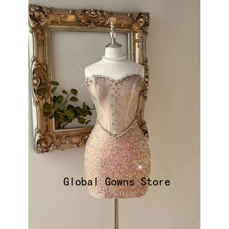 Sparkle Sequin Strapless Mini Dress for Women Champagne Pink Bodycon Evening Party Gown with Crystal Beading Customized BbinycKH
Sparkle Sequin Strapless Mini Dress for Women Champagne Pink Bodycon Evening Party Gown with Crystal Beading Customized BbinycKH