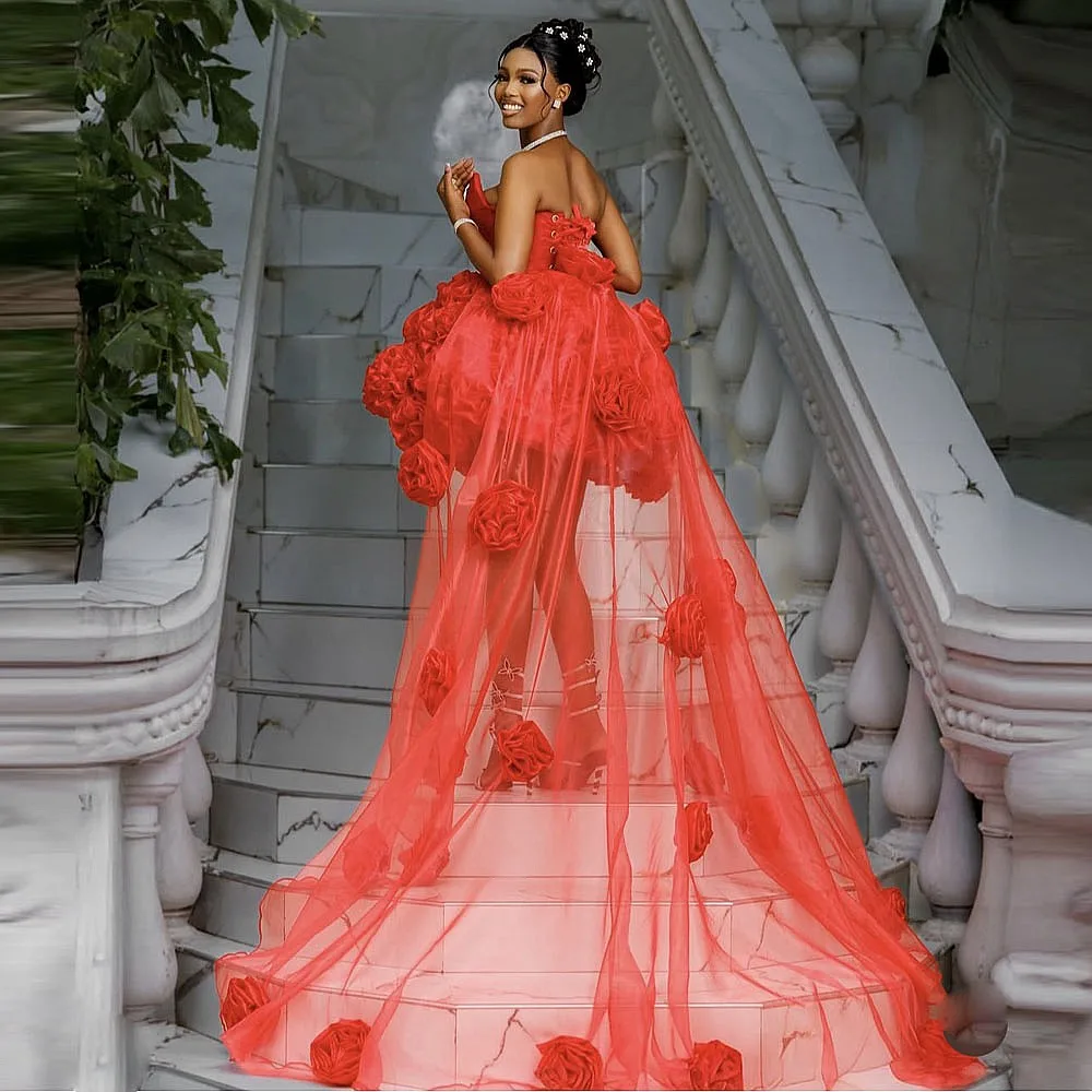 Ball Gown 3D Flowers Short Prom Dress With Flowers Train High Low Mini Cocktail Dress Corset African Women Girls Party Gowns
Ball Gown 3D Flowers Short Prom Dress With Flowers Train High Low Mini Cocktail Dress Corset African Women Girls Party Gowns