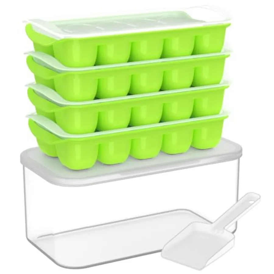 Ice Cube Tray with Lid and Bin - 4 Pack Ice Bucket Kits, Stackable Silicone Ice Trays for Freezer, Easy Pop Out, BPA Free for C
Ice Cube Tray with Lid and Bin - 4 Pack Ice Bucket Kits, Stackable Silicone Ice Trays for Freezer, Easy Pop Out, BPA Free for C