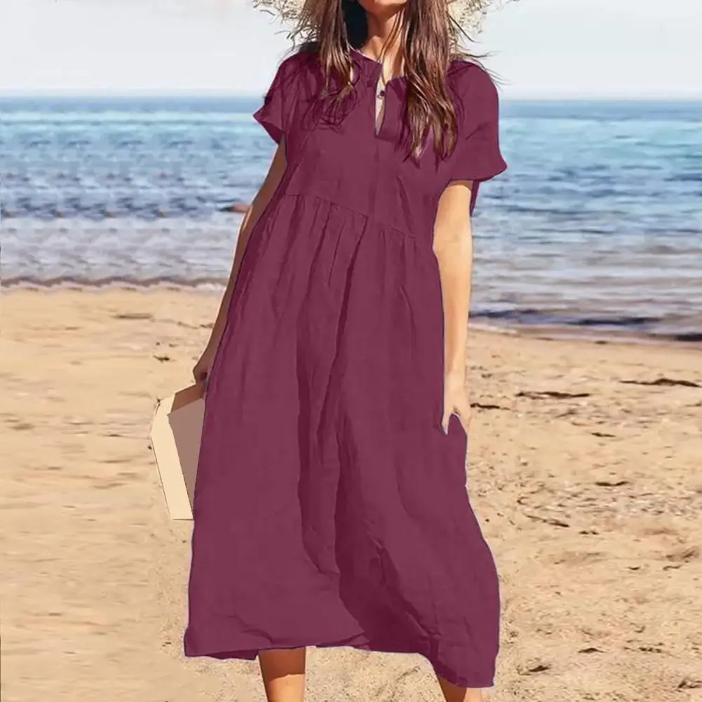 Women's Cotton Linen Maxi Dress Casual Short Sleeve V-Neck Sundress Loose Beach Pleated Long Dress for Summer Vacation
Women's Cotton Linen Maxi Dress Casual Short Sleeve V-Neck Sundress Loose Beach Pleated Long Dress for Summer Vacation