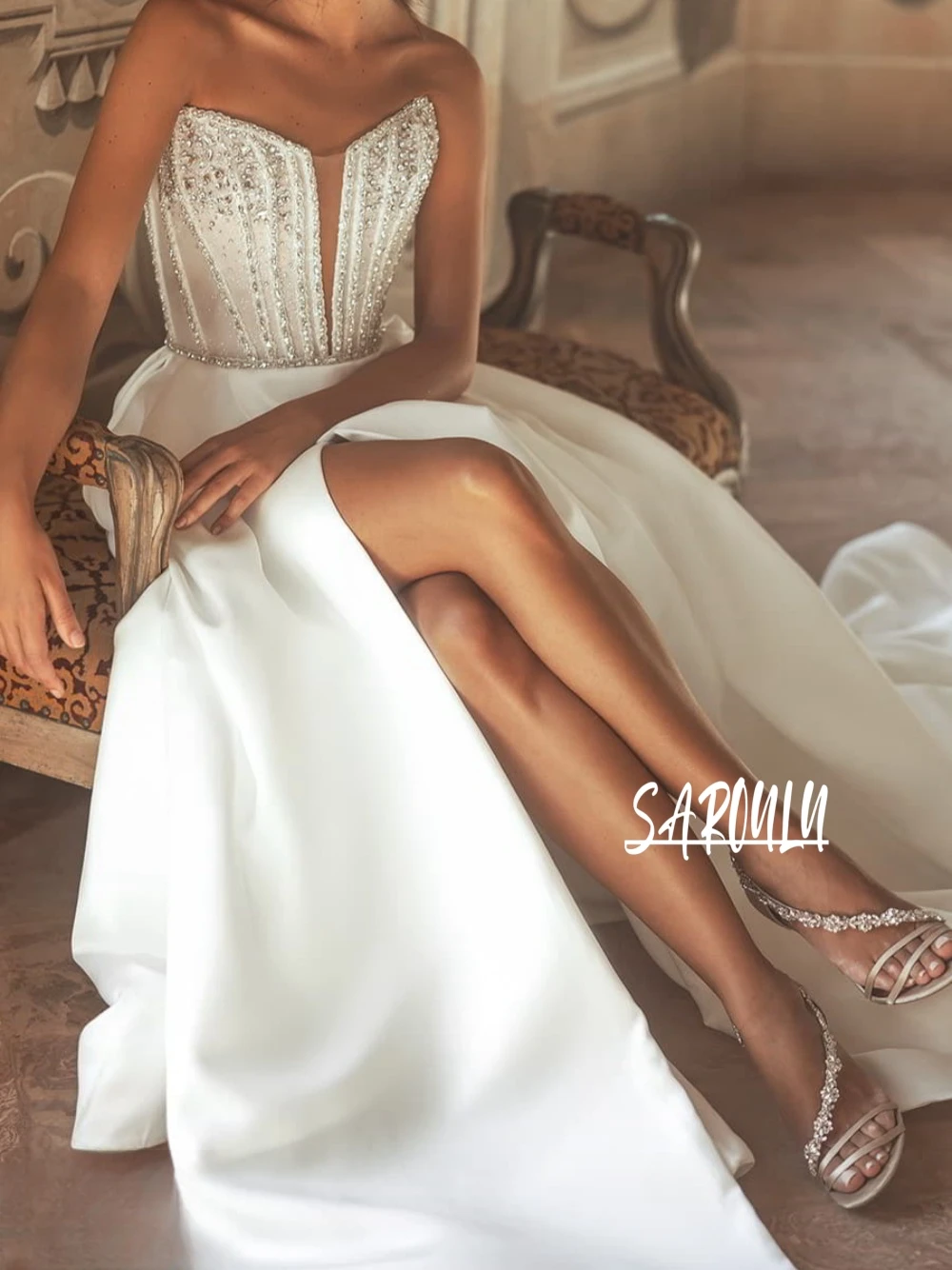 Classic Strapless Wedding Dress Crystals Sequins A-line Bride Robe Elegant Floor-length Bridal Dresses Vestidos De Novia
Classic Strapless Wedding Dress Crystals Sequins A-line Bride Robe Elegant Floor-length Bridal Dresses Vestidos De Novia