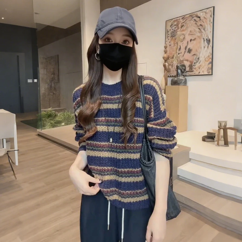 Fashionable Long Sleeve Knitted Sweater Women's Spring Autumn plus Size Elegant Casual Style round Neck Striped Top
Fashionable Long Sleeve Knitted Sweater Women's Spring Autumn plus Size Elegant Casual Style round Neck Striped Top