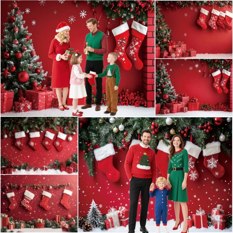 Winter Snow Christmas Photography Background Red Wall Stockings Xmas Trees Gift Family Festival Portrait Photography Backdrops
Winter Snow Christmas Photography Background Red Wall Stockings Xmas Trees Gift Family Festival Portrait Photography Backdrops
