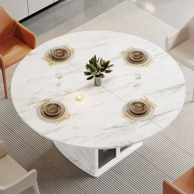 47 Round Dining with Storage, White Faux Marble Kitchen Tables for 46 People, Modern Dining Room with Fridge Space
47 Round Dining with Storage, White Faux Marble Kitchen Tables for 46 People, Modern Dining Room with Fridge Space