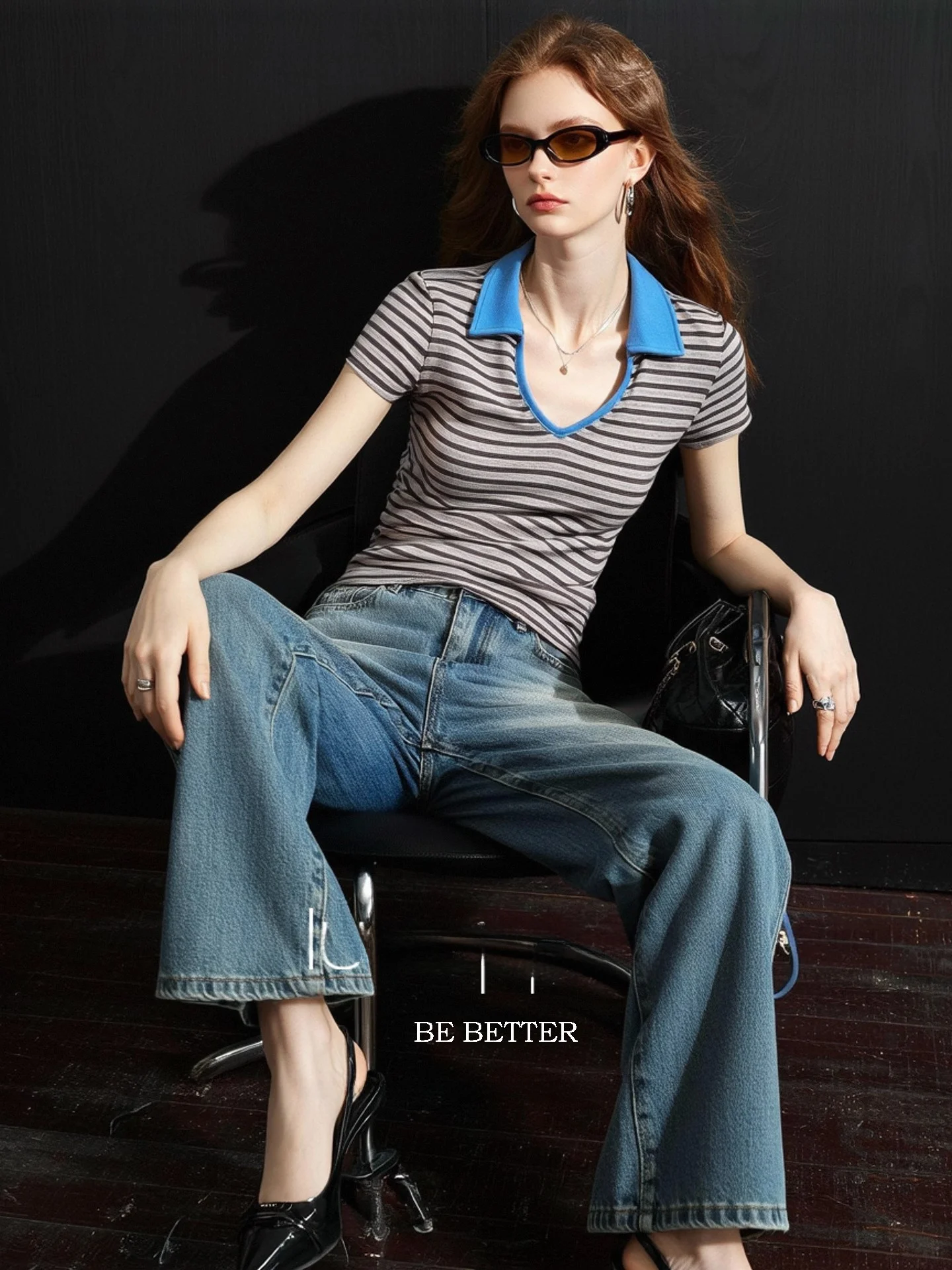 Huaappuw Grey Striped Slim Fit T-Shirt Turn-down Collar Color Block Top French Style Universal Fit Short Sleeve Women's Summe...
Huaappuw Grey Striped Slim Fit T-Shirt Turn-down Collar Color Block Top French Style Universal Fit Short Sleeve Women's Summe...