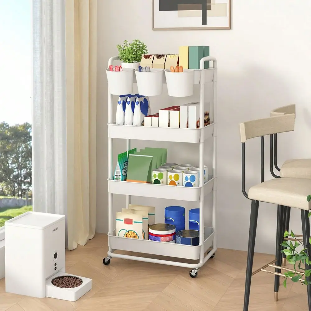 3 4 Layers Removable Storage Cart With Wheels, With Extra Hanging Cup Handles For Store Small Parts, Can Be Used In Living Room
3 4 Layers Removable Storage Cart With Wheels, With Extra Hanging Cup Handles For Store Small Parts, Can Be Used In Living Room