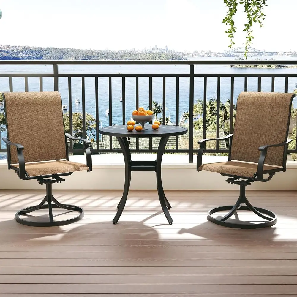 All-Weather 3-Piece Patio Bistro Set: 2 Swivel Chairs & Round Metal Table, Brown
All-Weather 3-Piece Patio Bistro Set: 2 Swivel Chairs & Round Metal Table, Brown
