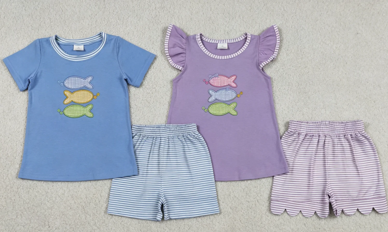 Wholesale Baby Kids Short Sleeves Fish Shirts Stripes Shorts Boy Girl Outfits Children Embroidery Summer Sets Clothing
Wholesale Baby Kids Short Sleeves Fish Shirts Stripes Shorts Boy Girl Outfits Children Embroidery Summer Sets Clothing