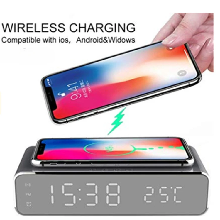 Home time display alarm clock wireless charge LED display bright surface thermometer Wireless charge can charge mobile phones
Home time display alarm clock wireless charge LED display bright surface thermometer Wireless charge can charge mobile phones