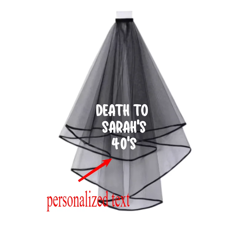 Personalised Black Party Veil Gothic Rock Alternative Veil Death To My 20s/30s/40s' Custom Age Dark Birthday Party Veil Supplies
Personalised Black Party Veil Gothic Rock Alternative Veil Death To My 20s/30s/40s' Custom Age Dark Birthday Party Veil Supplies