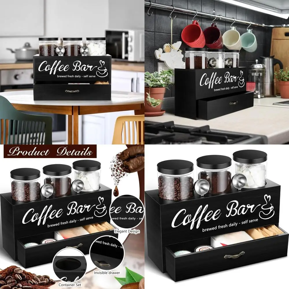 Black 3-Piece Coffee Canister Set with Shelf and Spoon, Plastic Coffee Bean Storage Containers with Lids, Coffee Storage Boxes f
Black 3-Piece Coffee Canister Set with Shelf and Spoon, Plastic Coffee Bean Storage Containers with Lids, Coffee Storage Boxes f