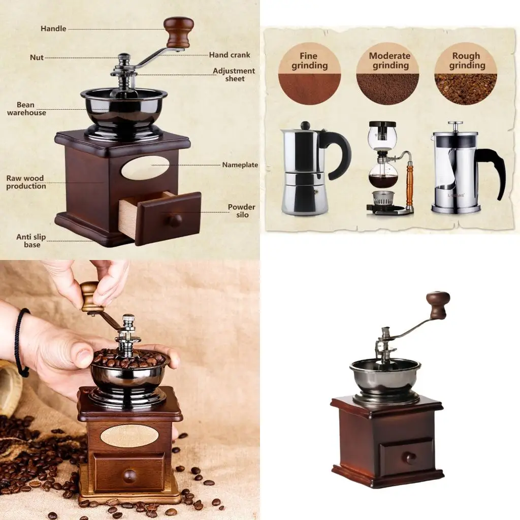 Деревянный и чугунный бурр ручной штанги для кофейной фасоли Mill Mill Homeving Espresso Machine для кухни или на открытом 601а
Деревянный и чугунный бурр ручной штанги для кофейной фасоли Mill Mill Homeving Espresso Machine для кухни или на открытом 601а