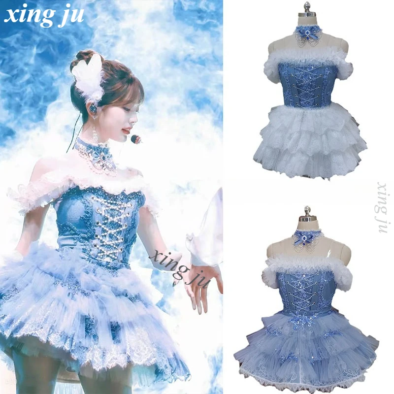 Kpop Korean Singer Jazz Costume Stage Performance Strapless Lace-up Patchwork Princess Puffy Dress Women Birthday Party Clothing
Kpop Korean Singer Jazz Costume Stage Performance Strapless Lace-up Patchwork Princess Puffy Dress Women Birthday Party Clothing