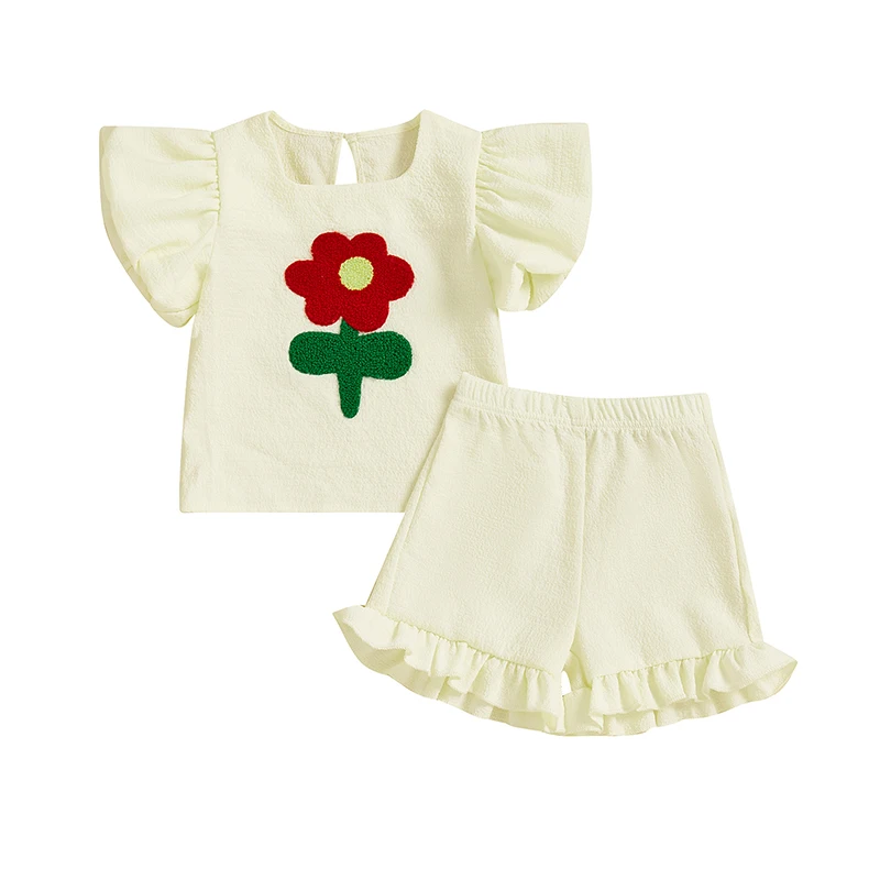0-3 Years Toddler Girl Summer Outfit Short Puff Sleeve Floral Embroidery Tops with Ruffled Shorts 2Pcs Cute Set
0-3 Years Toddler Girl Summer Outfit Short Puff Sleeve Floral Embroidery Tops with Ruffled Shorts 2Pcs Cute Set