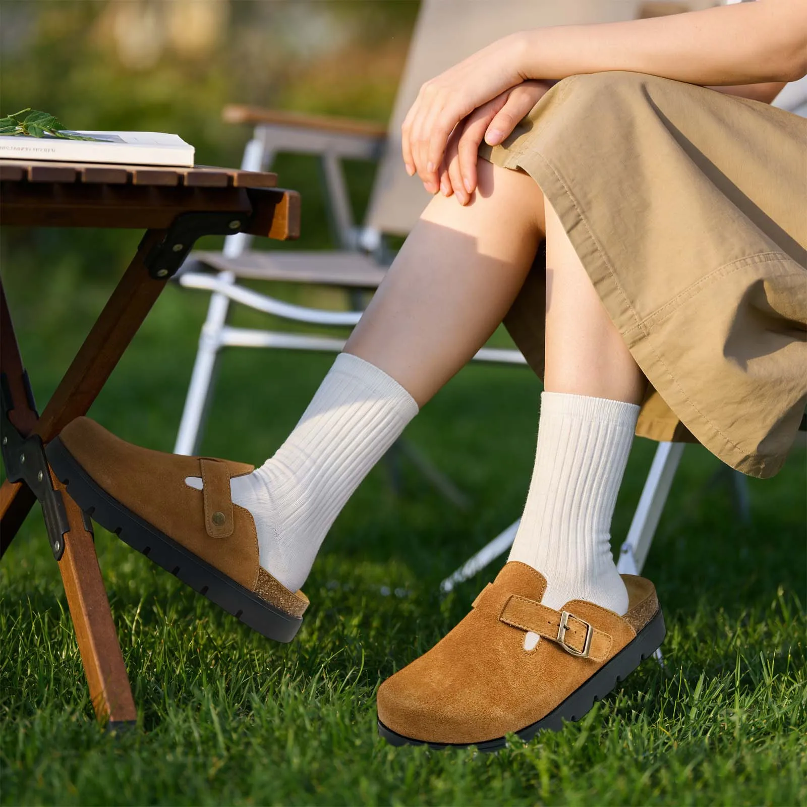 Genuine Suede Clogs Mules for Men Women, Thick Sole with Cork Footbed, Adjustable Buckle Leather Slip-on Shoes with Arch Support
Genuine Suede Clogs Mules for Men Women, Thick Sole with Cork Footbed, Adjustable Buckle Leather Slip-on Shoes with Arch Support