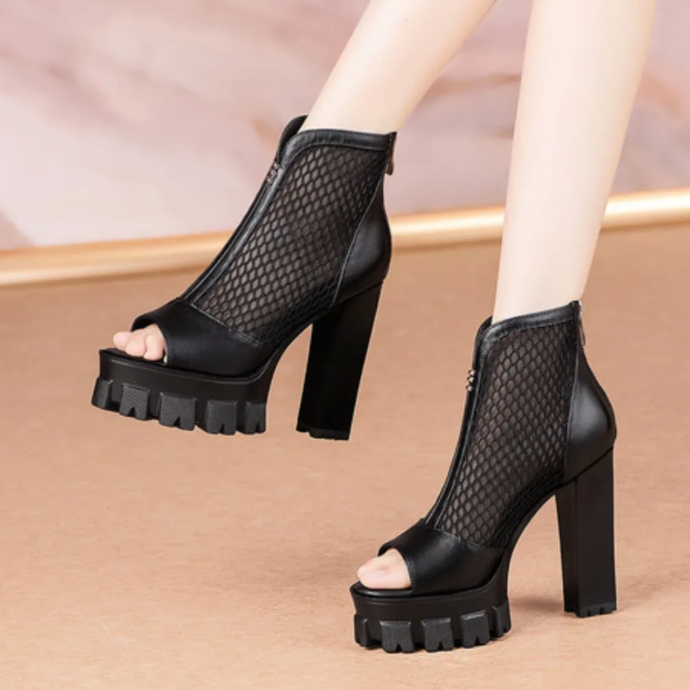 Women's Peep Toe Platform Ankle Boots Summer Breathable Mesh Chunky High Heel Back Zipper Fashion Party Dress Shoes for Ladies
Women's Peep Toe Platform Ankle Boots Summer Breathable Mesh Chunky High Heel Back Zipper Fashion Party Dress Shoes for Ladies