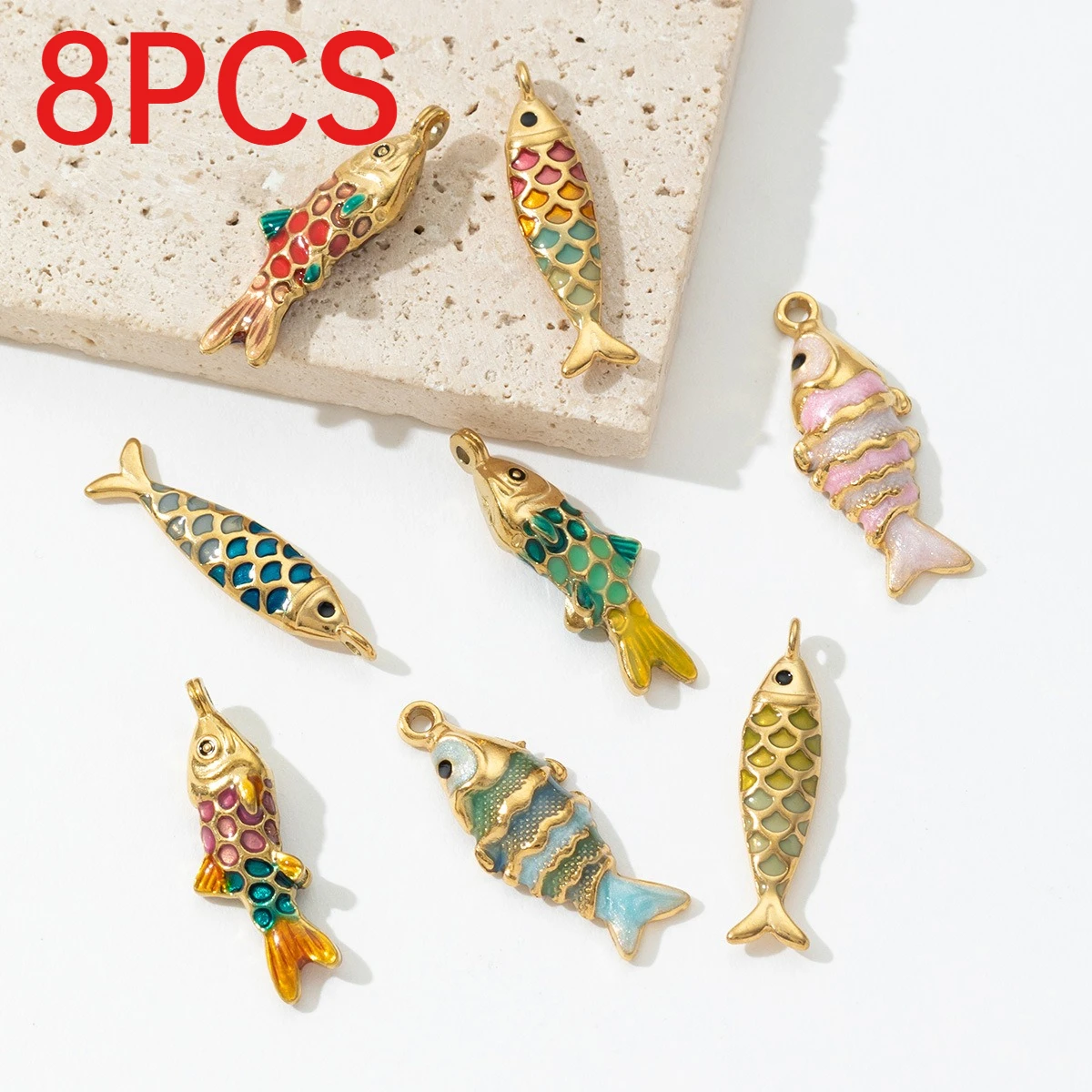 8Pcs Enamel Long Strip Fish Pendants Solid Stainless Steel Charms DIY Handmade Necklace Earring Craft Supplies
8Pcs Enamel Long Strip Fish Pendants Solid Stainless Steel Charms DIY Handmade Necklace Earring Craft Supplies