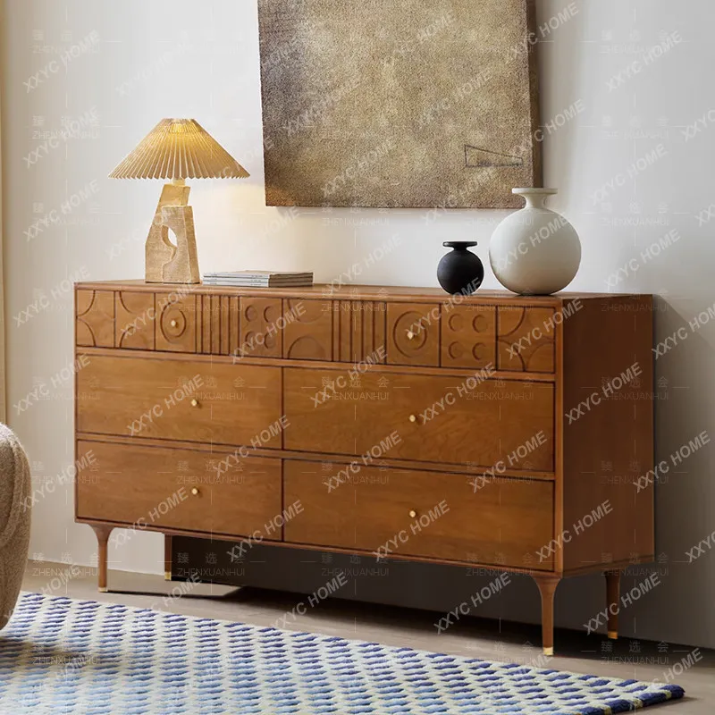 Vintage solid wood six-drawer chest - living room & bedroom storage cabinet - carved retro style
Vintage solid wood six-drawer chest - living room & bedroom storage cabinet - carved retro style