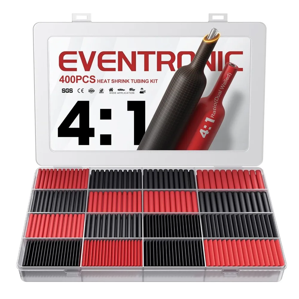 4:1 Waterproof Adhesive Heat Shrink Tubing Kit Marine Grade Black Red 400pcs
4:1 Waterproof Adhesive Heat Shrink Tubing Kit Marine Grade Black Red 400pcs