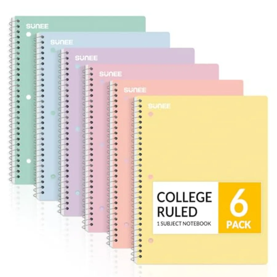 Spiral Notebooks, Pack, 1-Subject, College Ruled Paper, 8" x 10-1/2", 70 Sheets per Notebook, Assorted Pastel Colors Spiral Not
Spiral Notebooks, Pack, 1-Subject, College Ruled Paper, 8" x 10-1/2", 70 Sheets per Notebook, Assorted Pastel Colors Spiral Not